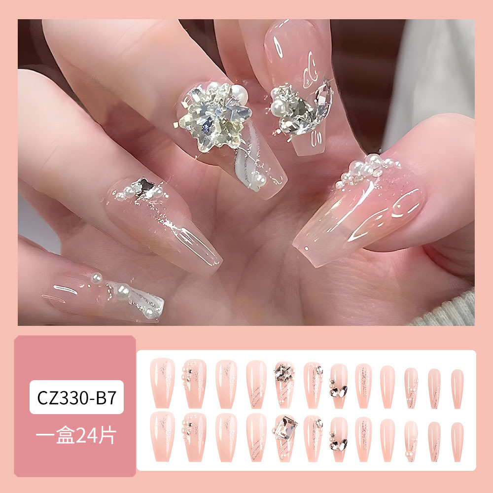 Nuevo parche de uñas falso parche de uñas desmontable mariposa perla diamante incrustado largo desgaste parche de uñas al por mayor ins