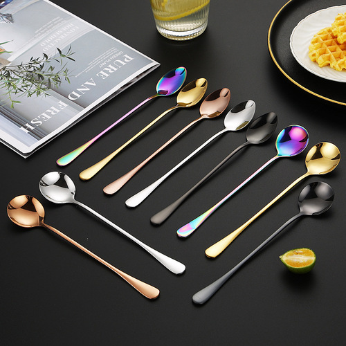1010 stainless steel creative stirring round spoon titanium plated spoon with long handle dessert spoon ice cream spoon