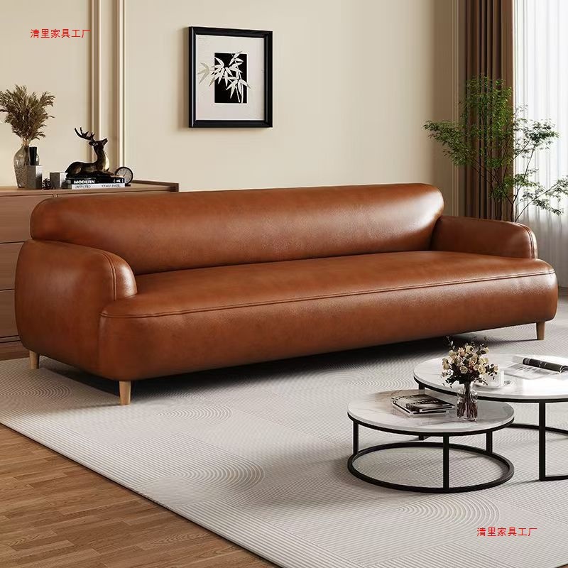 New Nordic Retro Oil Wax Leather Sofa, Modern Minimalist Apartment Classic Small Apartment Living Room Double Straight Sofa