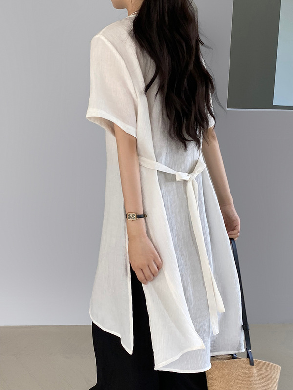 Jiangzuo [西湖イブニングブリーズ] 不規則な質感のロング女性のシャツ女性の夏の日焼け止めシャツ 1595|undefined