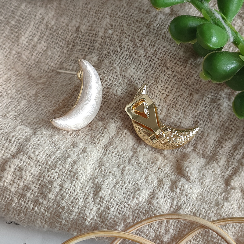 1 Pair Simple Style Moon Alloy Earrings display picture 11