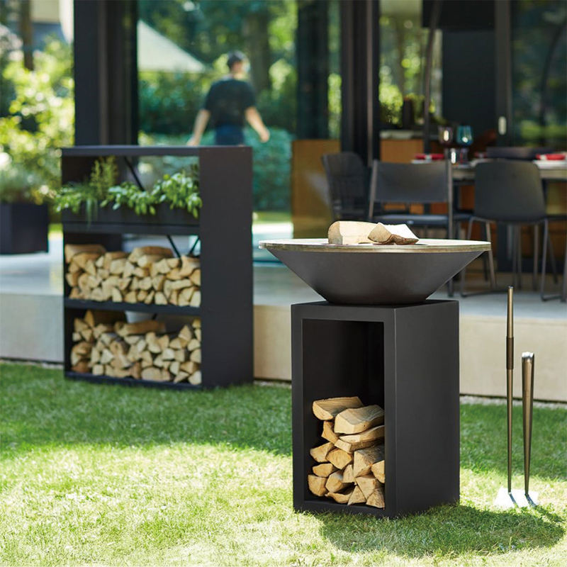 Leña vertical fuego ardiente jardín mesa de comedor barbacoa estufa de estilo europeo mesa de barbacoa estufa de calefacción firepitBBQ horno de leña