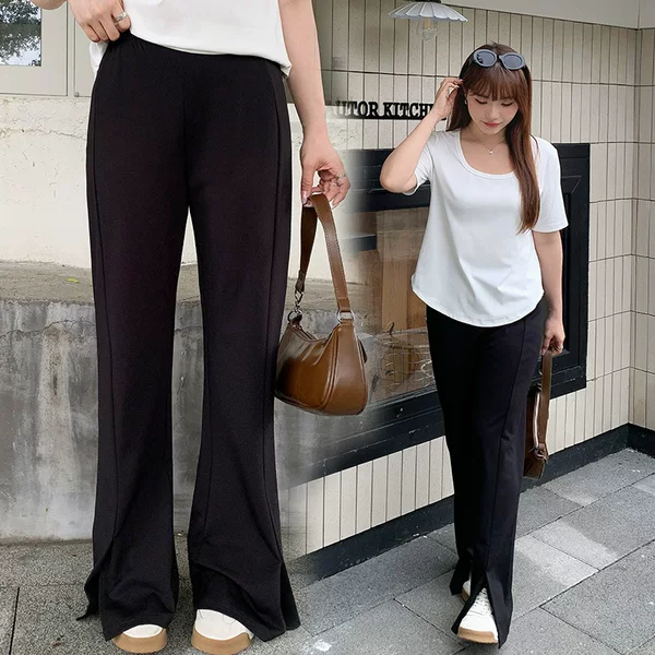 100kg Plus-Size Women's Pants, Spring and Autumn, Split Hem, Slightly Flared, Slimming, High-Waisted, Casual Long Pants 3045