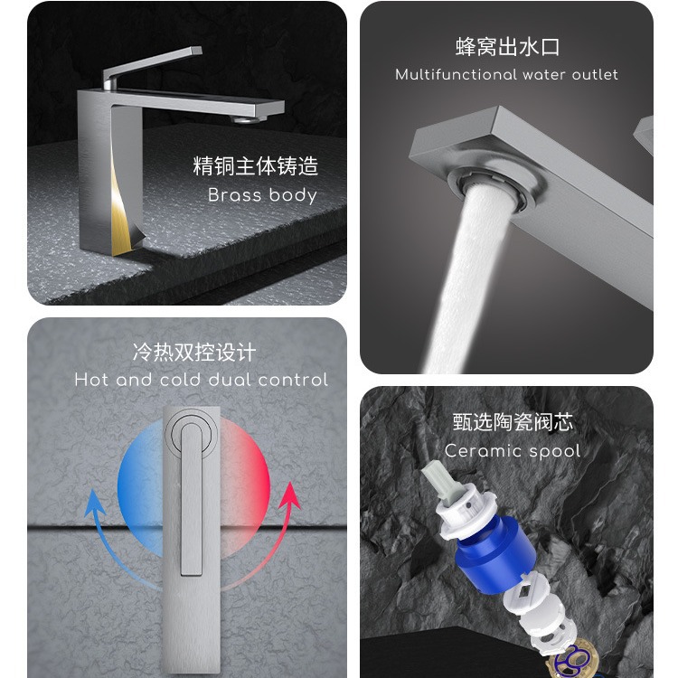 Lavabo de baño de cobre transfronterizo, lavabo, grifo de agua fría y caliente, mueble de baño para el hogar, grifo de oro rosa