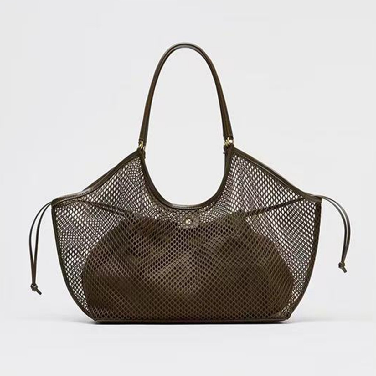 Woven Mesh Tote Bag For Women, Large Capacity Spring/Summer New Casual Vacation Lazy Style Shoulder Bag For Commuting - Thumbnail 4