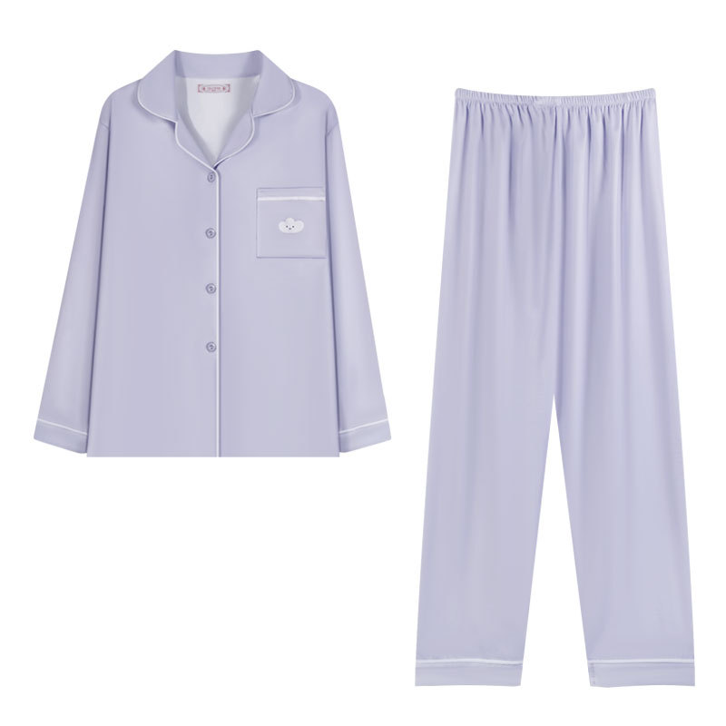 봄과 가을 긴팔 파자마 여성용 카디건 바지 순면 고급 단색 플러스 사이즈 겨울 세트 여성용 홈 옷