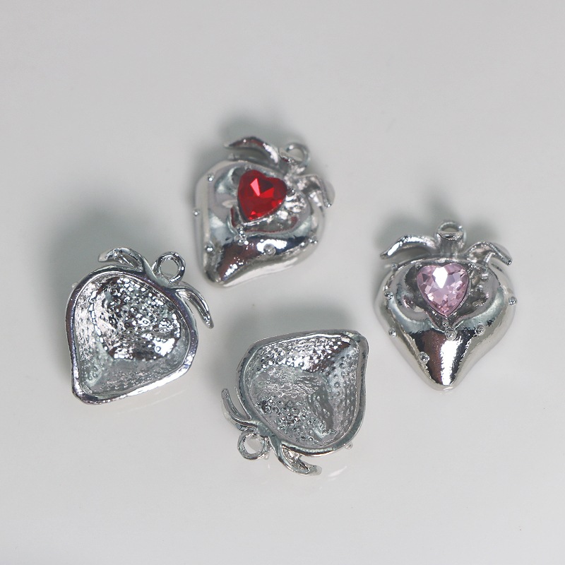 Pendant Jewelry Making Type 1 Piece 17*21.1mm Alloy Rhinestones Heart Shape Strawberry Pendant