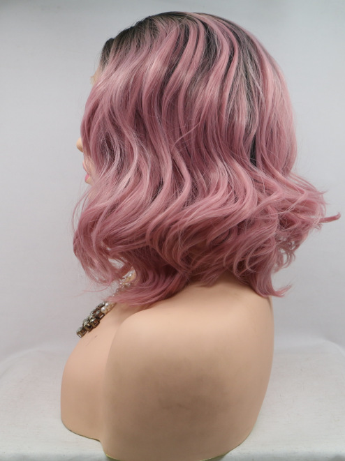 Cabello corto rosa, pelo rizado, casco africano, peluca de red rosa, peluca rizada pequeña LW0265