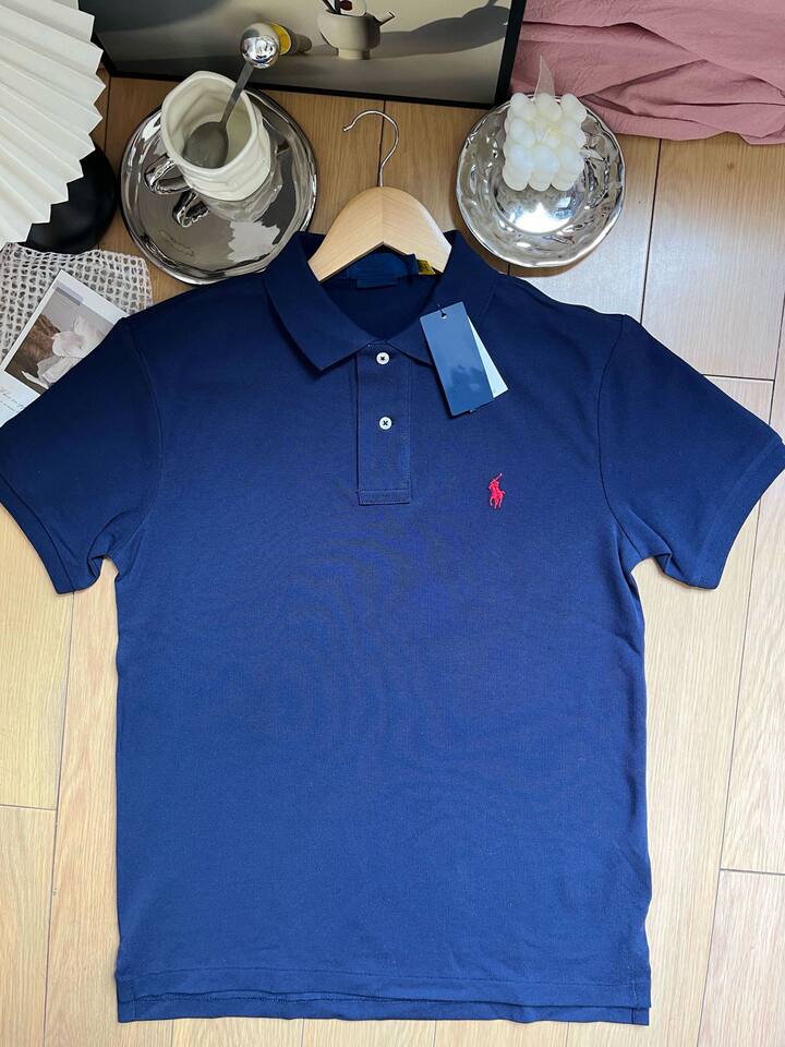 Áo polo nam tay ngắn cổ bẻ thêu logo ngựa nhỏ, chất cotton pique cao cấp — Màu trắng, Màu xanh tím than, Màu xám nhạt, Màu xám đậm chi tiết 3