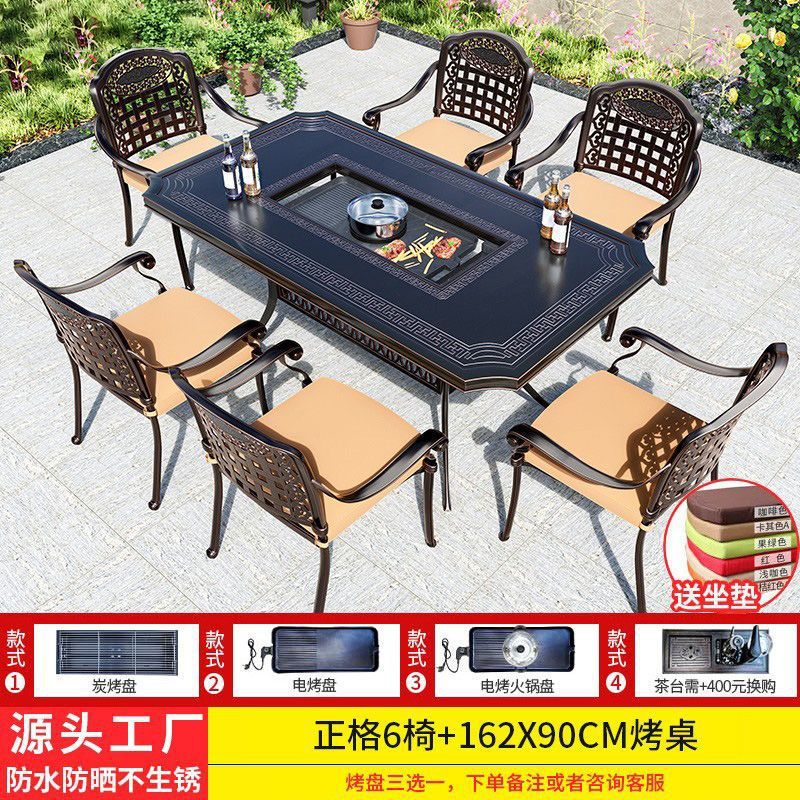 일반 의자 6개 + 162*90cm 알루미늄 판 단일 오븐 그릴 테이블