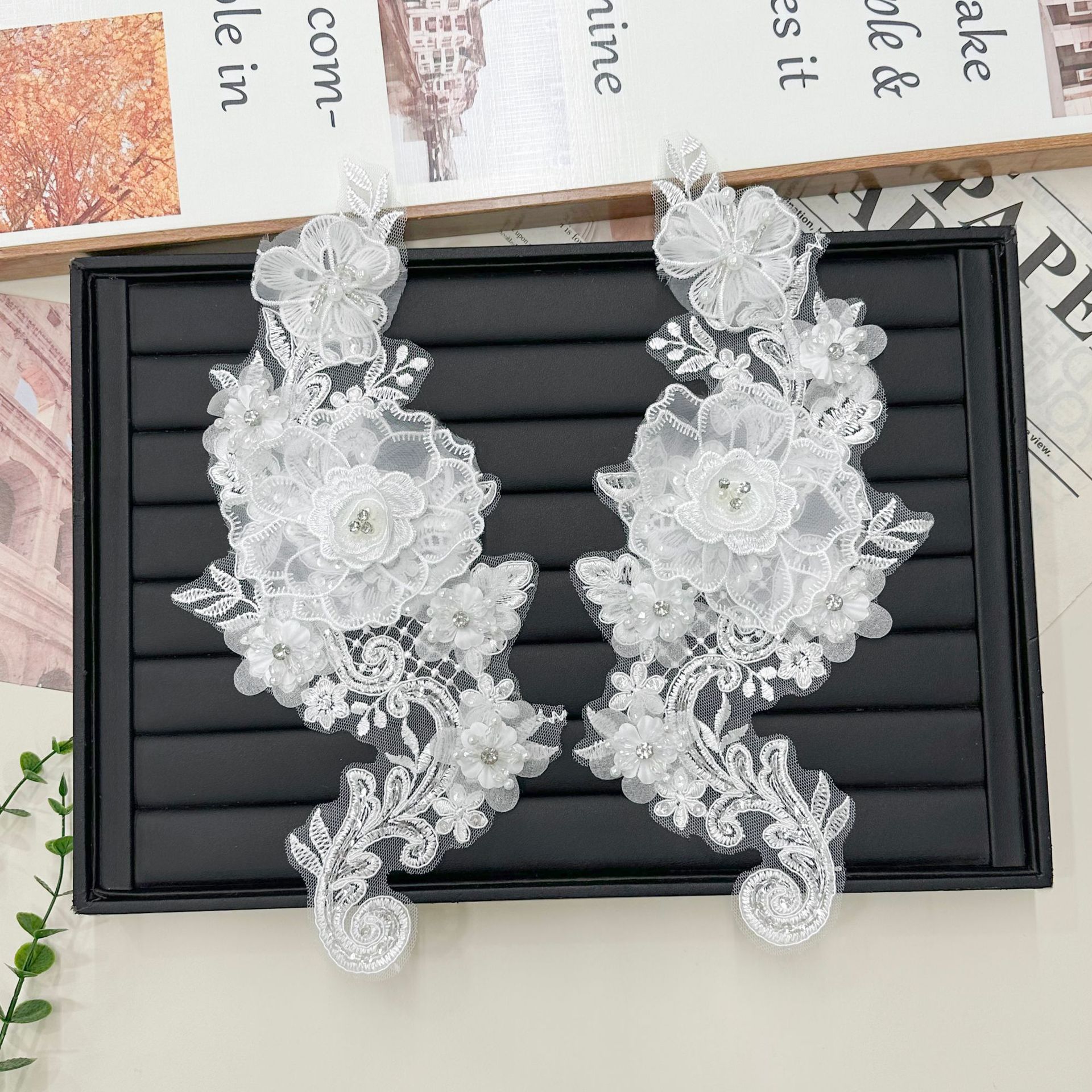 Blanco estereoscópico cuentas de encaje flor pegatinas de vestido de boda accesorios de decoración de flores de diamante hechas a mano zapatos accesorios de ropa de sombreros