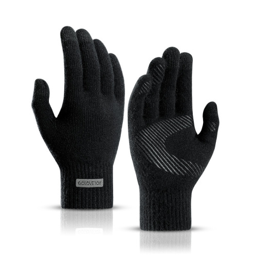Winter knitted warm gloves for men, outdoor cycling, windproof, coldproof, anti-slip, touch screen, thickened and plush woolen gloves
