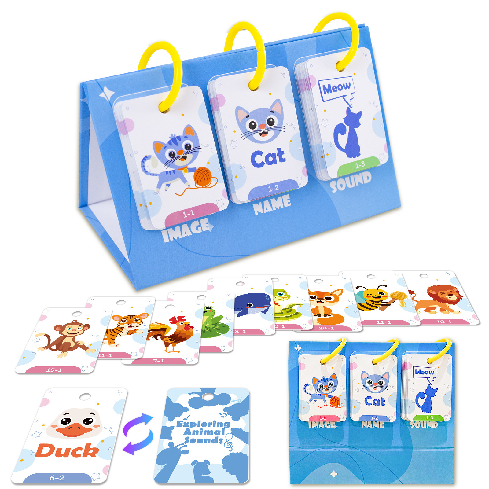 【一口价】72张探索动物叫声台式教育卡片英文亲子互动卡通早教卡