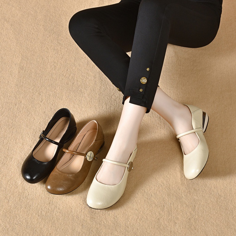 Retro Mary Jane Women's 2024 New Genuine Leather Soft Sole Granny Summer Versatile Flat Chunky Heel Mom Shoes_vogvips.com