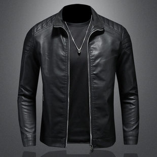 Men's Leather Jacket Thin Coat Motorcycle Jacket High-End Spring and Autumn Layered Leather Jacket Black Blue