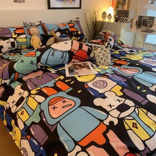 Ins New Fashion Bazaar Japanese Style Popular Bed Bed Sheets Quilt Cover Four-Piece Set Student Dormitory 3-Piece Set Home Gold Small