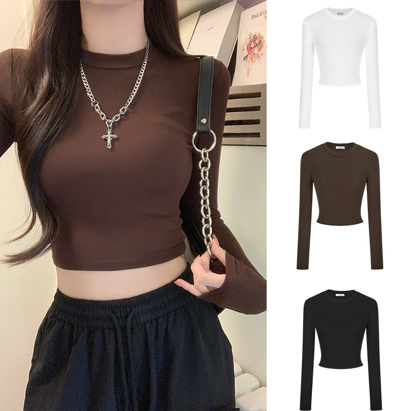 Moses Queen/Moxi Queen American Retro Short Bottoming Shirt T-Shirt Korean Style Slim Long-Sleeved Top for Women Moses Queen/Moxi Queen American Retro Short Bottoming Shirt T-Shirt Korean Style Slim Long-Sleeved Top for Women