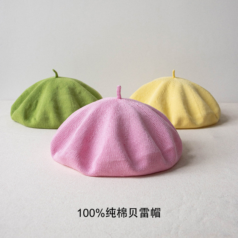 Cashmere Summer Cotton Knit Beret, Fashionable, Simple, Retro, Painter Style, Korean Version, Casual, Versatile, Breathable, for Adults