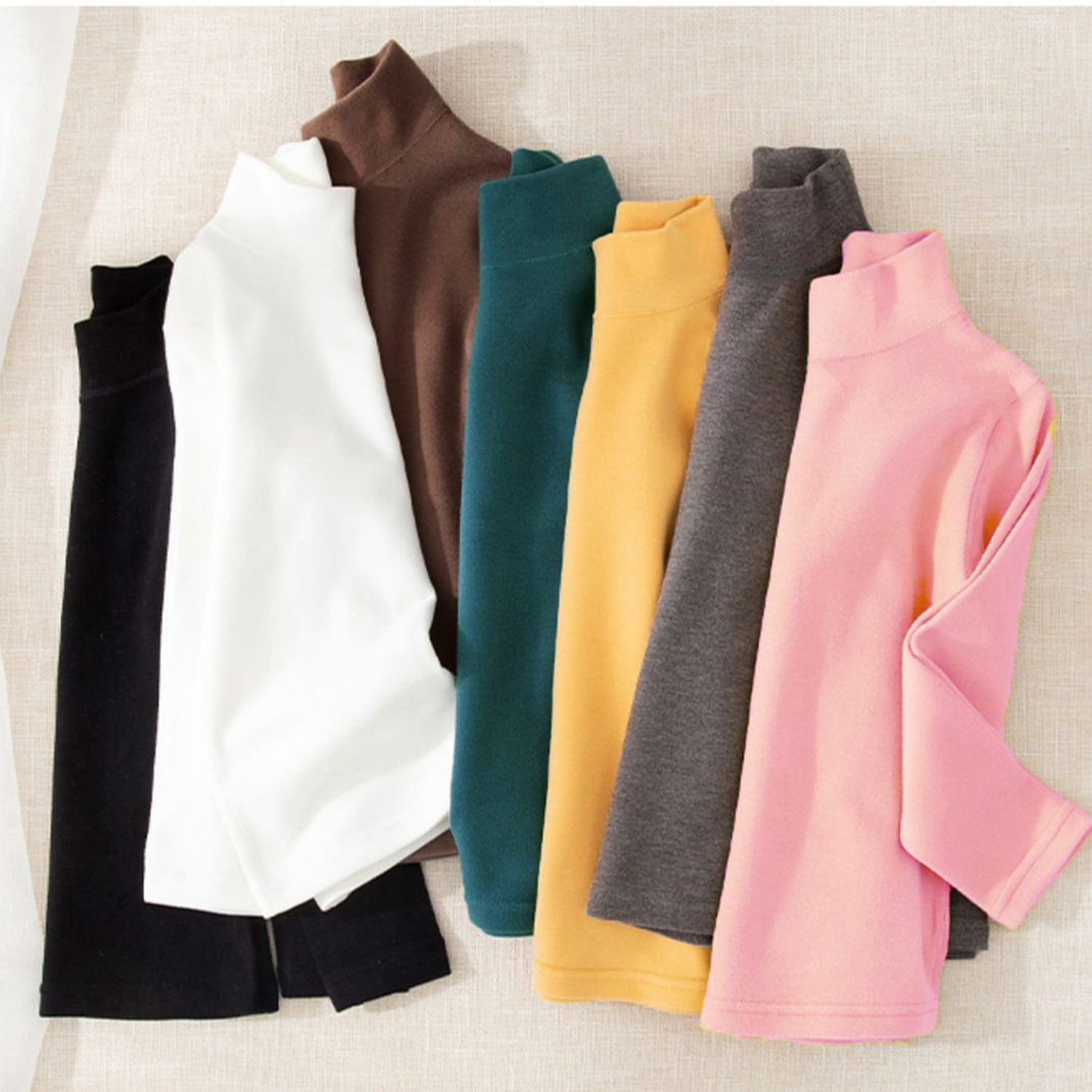 童裝秋冬季德絨女童男童磨毛長袖純色半高領保暖上衣打底衫代發