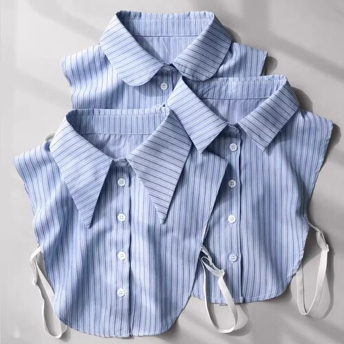 Anti-wrinkle blue and white striped fake shirt 2025 new professional wear inner collar for women casual versatile fake collar