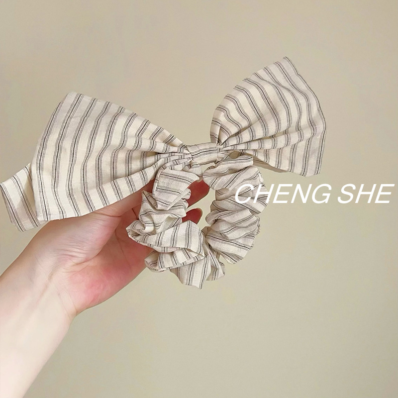 赵露思同款直播同款条纹发圈女2025新款法式慵懒风大肠圈发绳发饰|undefined