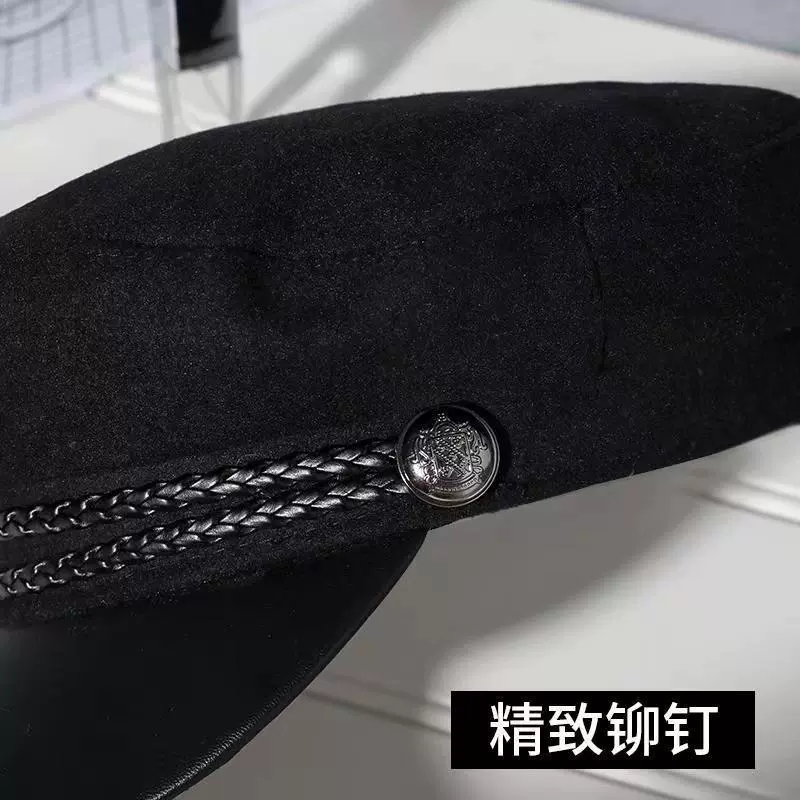 Черная шерстяная шляпа/navy для мужчин и женщин, ретро демисезонная универсальная берет, интернет-селебрити, корейский стиль