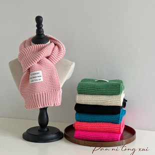 Children's Scarf Autumn and Winter Warm Personalized Letter Small Label Foreign Style Ins Korean Style Knitted Wool Scarf for Boys and Girls