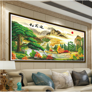 New Welcome Pine Golden Fortune Edition Cross Stitch Golden Beautiful Scenery Landscape Painting Living Room Decoration Handmade Embroidery 2025