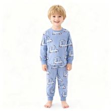 男童套装秋冬新款欧美中小童圆领睡衣圆领长袖帅气家居服两件套