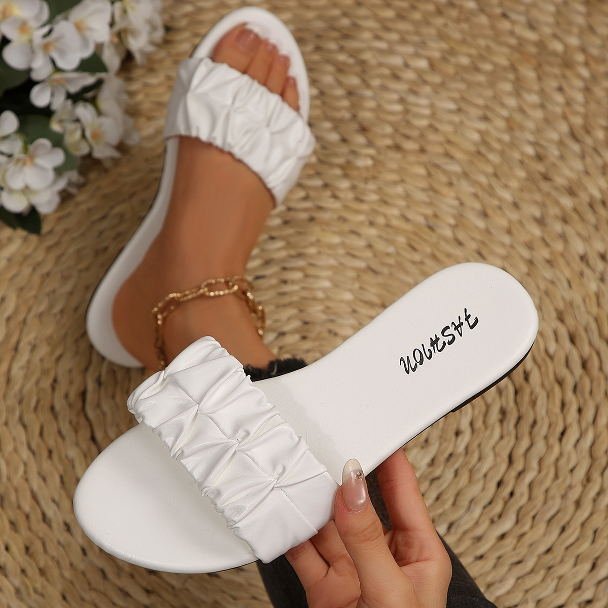 Sandalias Planas de Mujer de Cuero Sintético Cómodas para Uso Diario
