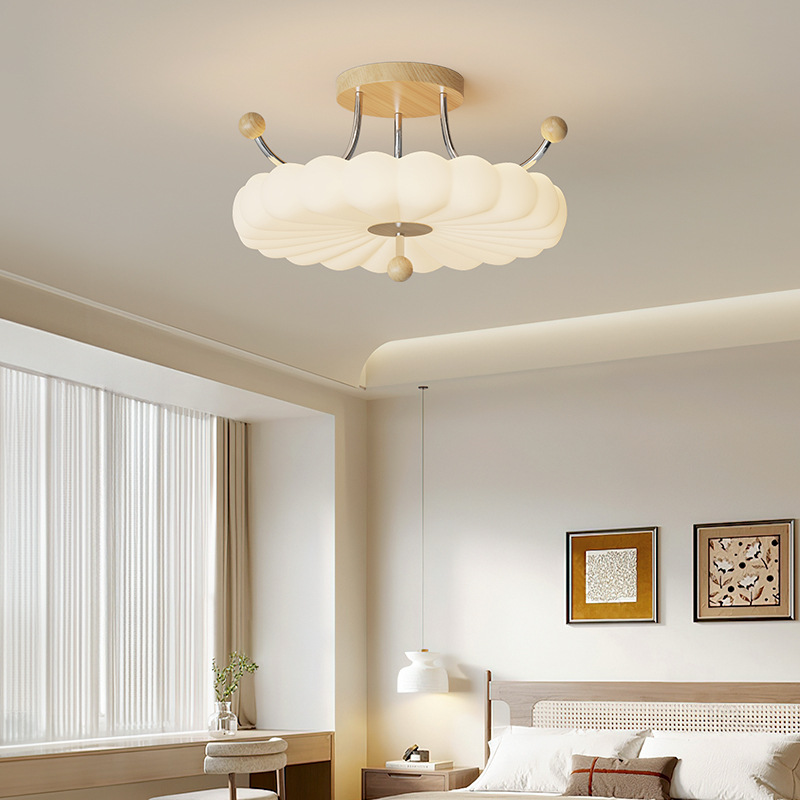 Lámpara de corona de estilo de tronco de espectro completo estilo crema retro Lámpara de techo de dormitorio de protección ocular de restaurante medieval francés