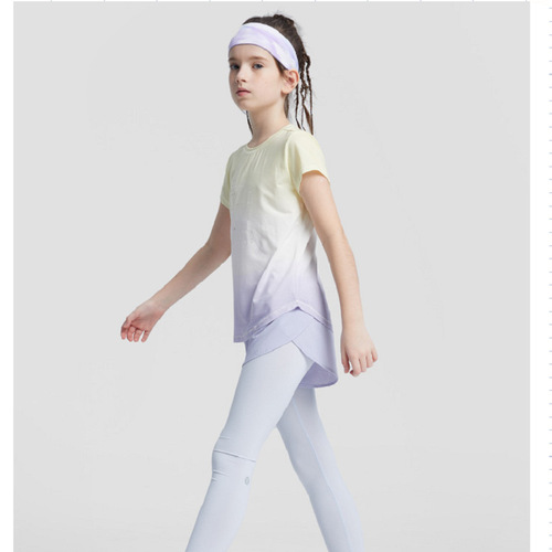 Exported cross-border summer thin boys' girls' children yoga tops short sleeve sports workout tops quick-drying running shirts