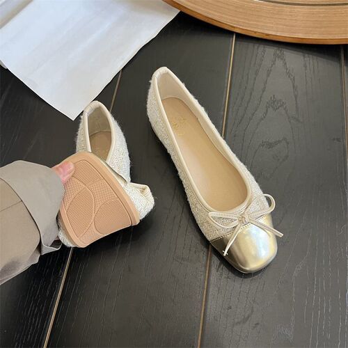 French chanel style flat bow flat Mary Jane single-layer shoes women's 2025 spring shallow cut soft sole moccasin shoes
