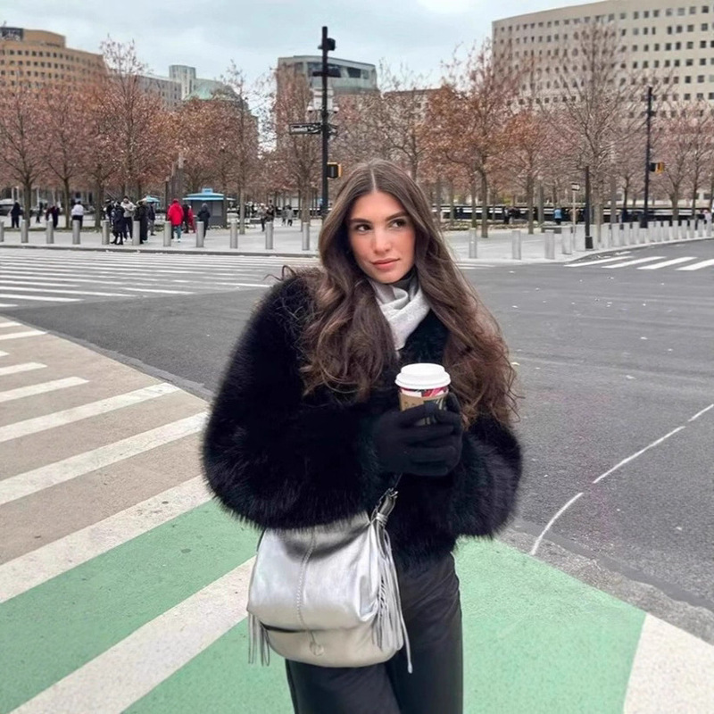 Amazon Aliexpress Autumn and Winter European and American Foreign Trade Cross-Border Fox Fur Imitation Fur Coat Women's Short Faux Fur Jacket