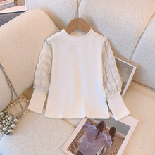 女童童装冬季新款小女孩德绒打底衫女宝宝圆领泡泡袖T恤百搭上衣