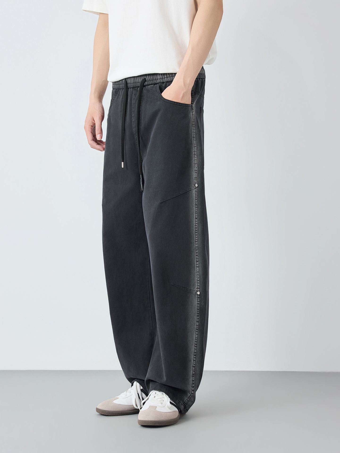 Quần kaki nam công sở phong cách Mỹ, chất liệu cotton pha, cạp chun thoải mái — đen