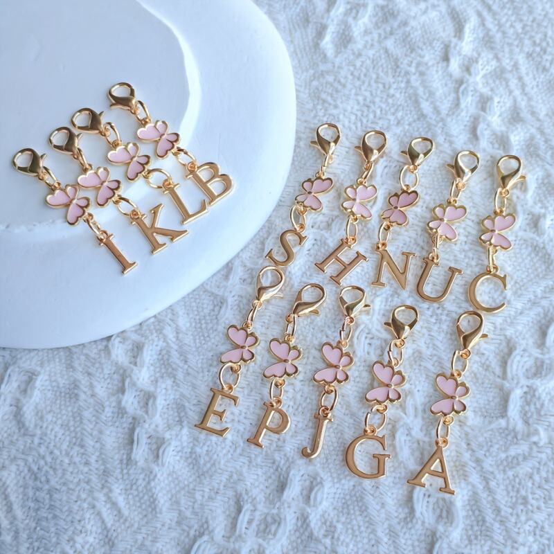 1Pc DIY Pink Butterfly and Initial Letter Keychain Tag - A-Z Letters Elegant and Stylish