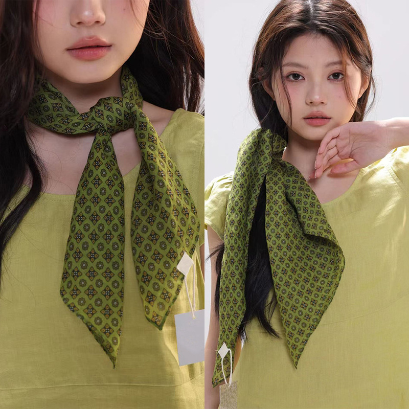 Spring and Summer New Linen Small Square Scarf, Korean Style Old Money Versatile Ins-Style Neutral Silk Scarf, Decorative Concealer Scarf, Waist Scarf