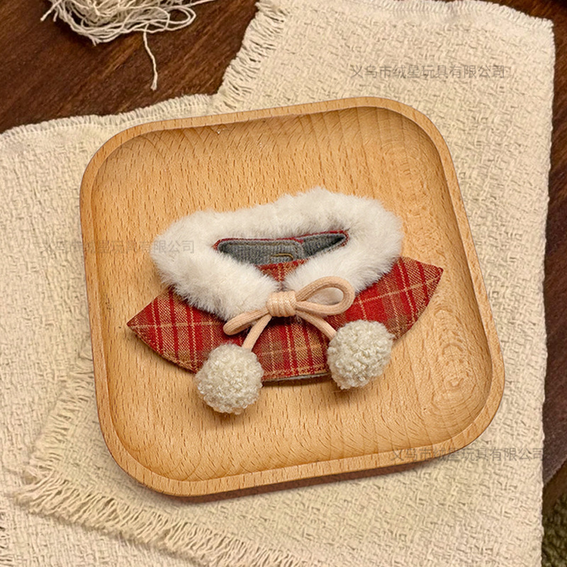Plaid Fur Collar Cape Shawl Kitty Autumn and Winter Outfit Mini Vinyl Doll Labubu Doll Clothes