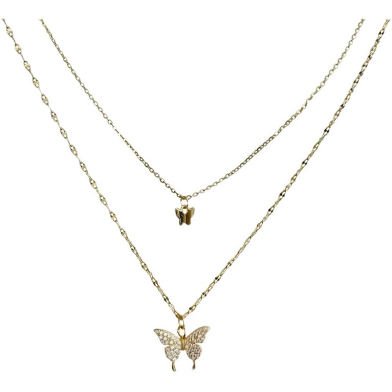 Necklace Double-Layer Butterfly Chain, Small Elegant 8 cm, Japanese–Korean Minimal Style