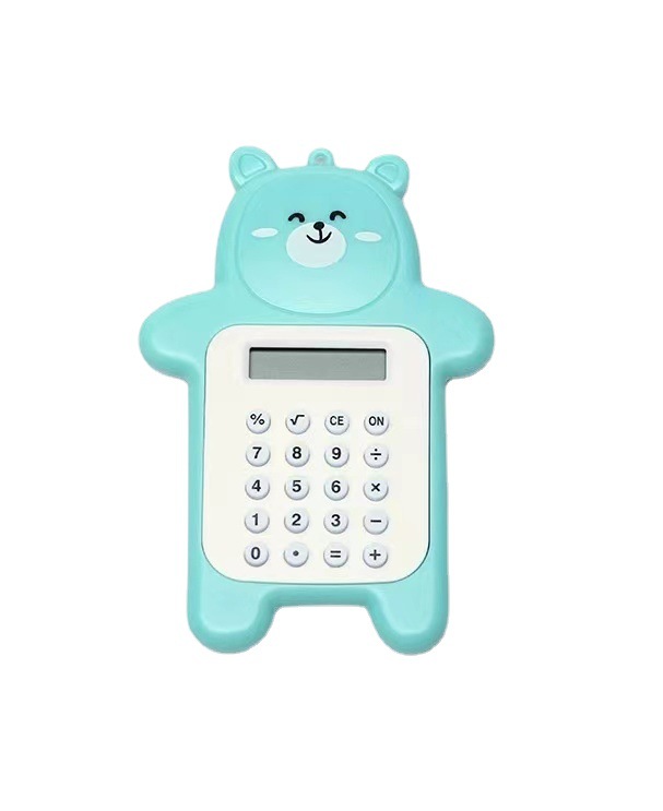 Oso lindo dibujos animados creativo mini tarjeta calculadora portátil estudiante ordenador portátil con llave