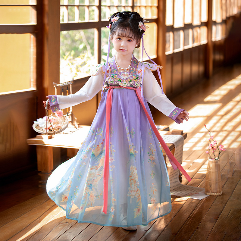 Purple fairy Hanfu girls improved embroidery costume huai cloud shoulder  super fairy Ru skirt dress wholesale