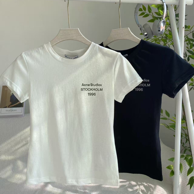 Correct Ac Celebrity Style 2026 Spring New Letter Print Round Neck Short Sleeve T-Shirt for Women, Loose Casual Top