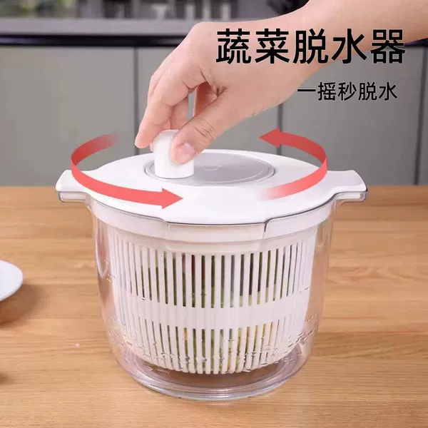 Kitchen vegetable salad dehydrator household double-layer vegetable washing basin fruit and vegetable draining basket manual water filter drying machine