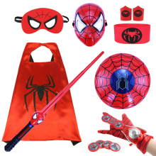 万圣节儿童玩具发光面具cos蜘蛛侠披风服装斗篷声光剑盾牌套装
