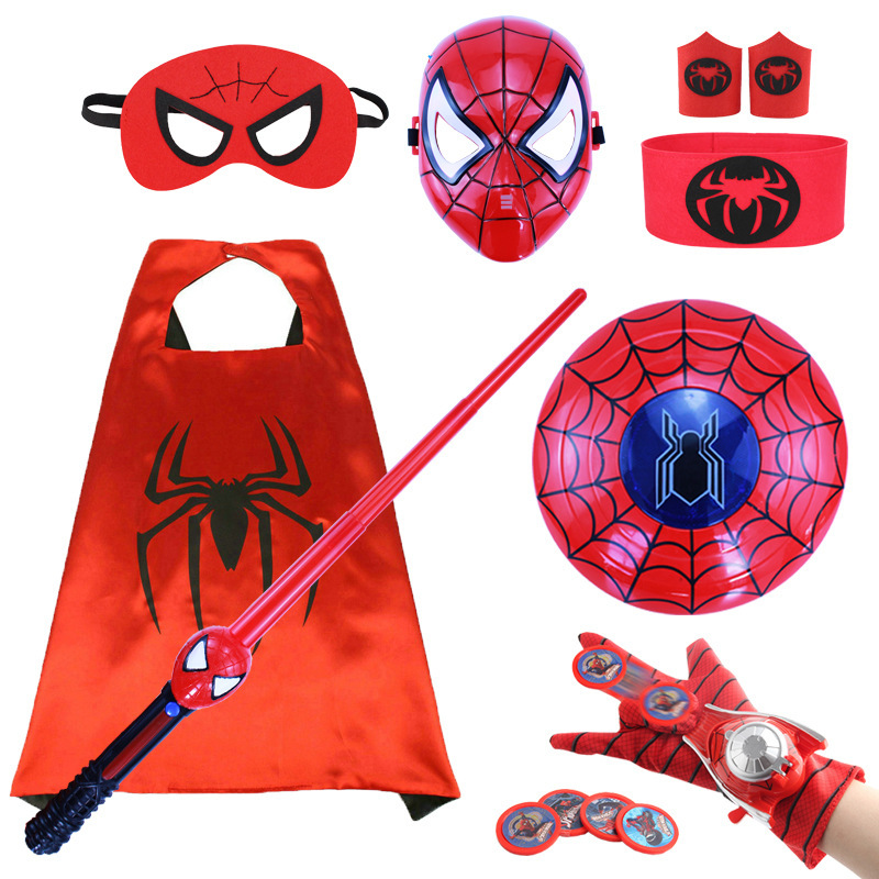 Halloween Kids Toy Luminous Mask cos Spiderman Cloak Costume Cloak Sound and Light Sword Shield suit