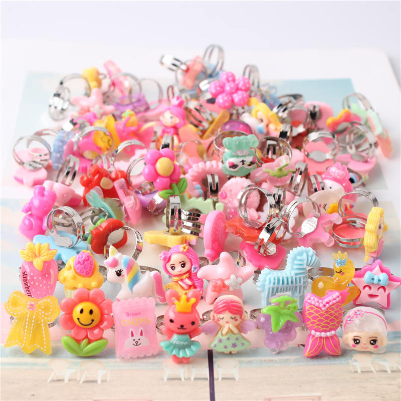 Mixed alloy adjustable size resin shiny cartoon fruit animal children's ring sweet cross-border bracelet
