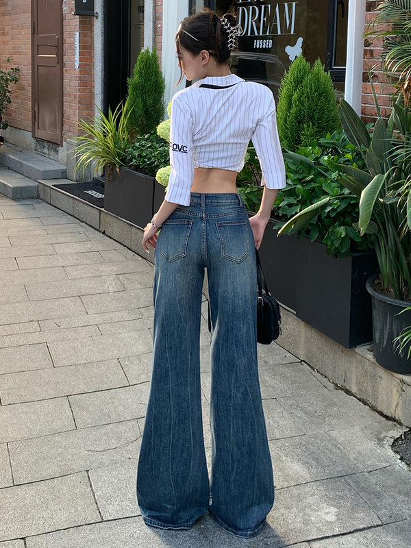 美式辣妹低腰弹力微喇叭牛仔裤女2025年秋季新款百搭直筒喇叭裤子|undefined