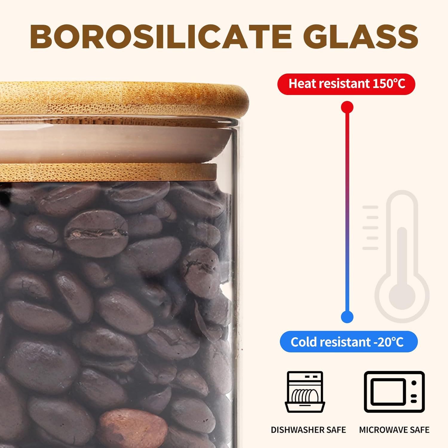 Tanque sellado de vidrio de 3 piezas, tanque de almacenamiento de granos integrales a prueba de humedad de grado alimenticio redondo para el hogar, tanque de almacenamiento de borosilicato