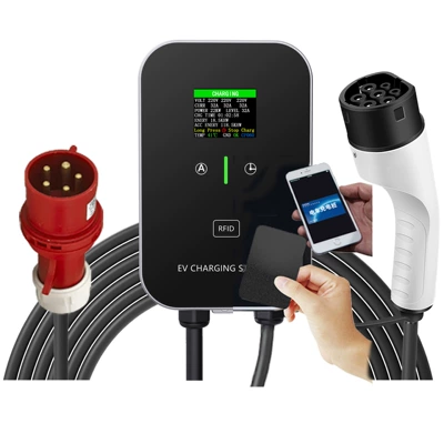 British, French and German CCS2 – Elektrikli avtomobil şarj cihazları - 22kw-european-standard-type2-color-screen-swipe-card-version-no-2-charging-pile-5m-5p-industrial-plug